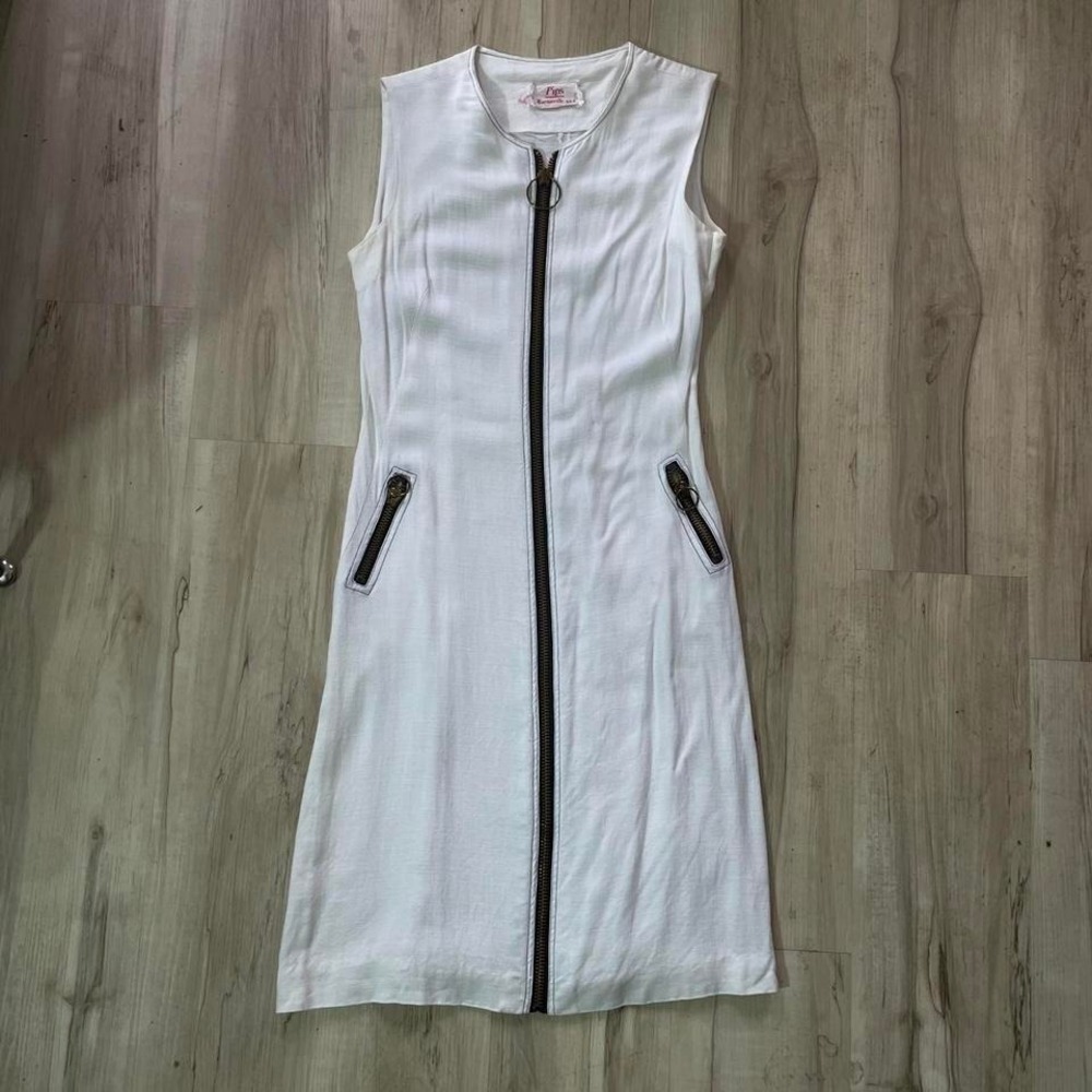 Vintage 1960s linen blend dress with metal full length zipper‎ size Small